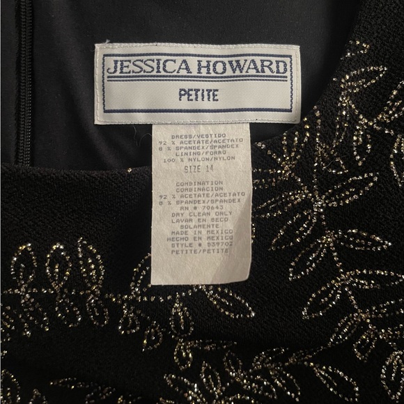 JESSICA HOWARD-VTG One Pc Top Look Evening Maxi Dress Blk Gold Leaf Sparkle Sz14 - Picture 2 of 7